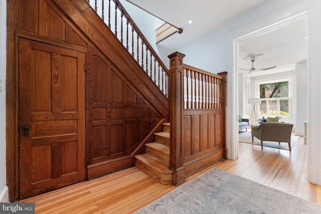 111 8th St SE, Washington, DC 20003 - stairway with wood-type flooring and ceiling fan