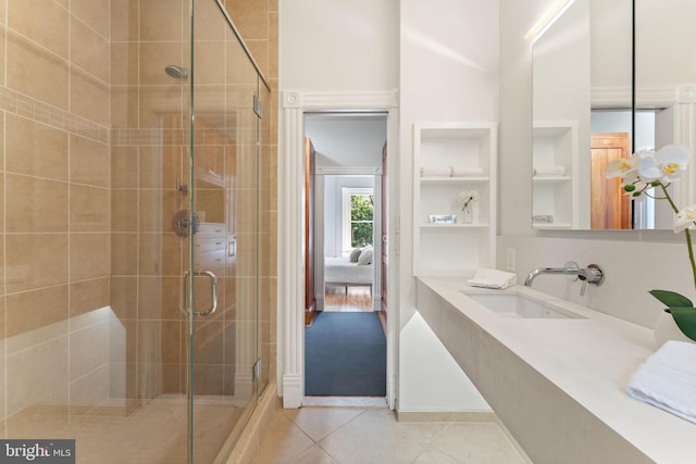 111 8th St SE, Washington, DC 20003 - bathroom with a shower stall, tile patterned flooring, vanity, ensuite bathroom, and built in features