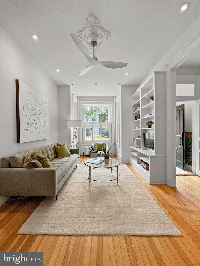 111 8th St SE, Washington, DC 20003 - living area featuring a ceiling fan, hardwood / wood-style flooring, and recessed lighting