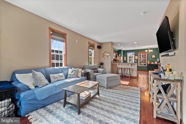 4500 Fait Ave, Baltimore, MD 21224 - living area featuring wood finished floors, a chandelier, and recessed lighting