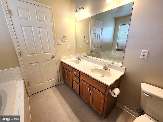 10361 Bridle Ct, Hagerstown, MD 21740 - full bath with double vanity, a bath, toilet, tile patterned flooring, and baseboards