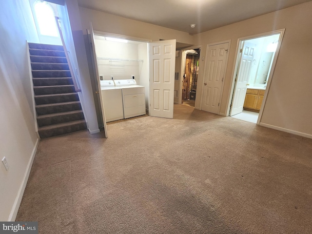 10361 Bridle Ct, Hagerstown, MD 21740 - unfurnished bedroom with washing machine and clothes dryer, light colored carpet, baseboards, and connected bathroom