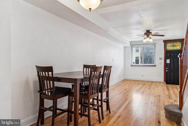 3305 Fleet St, Baltimore, MD 21224 - dining space with ceiling fan, light wood-style floors, and baseboards