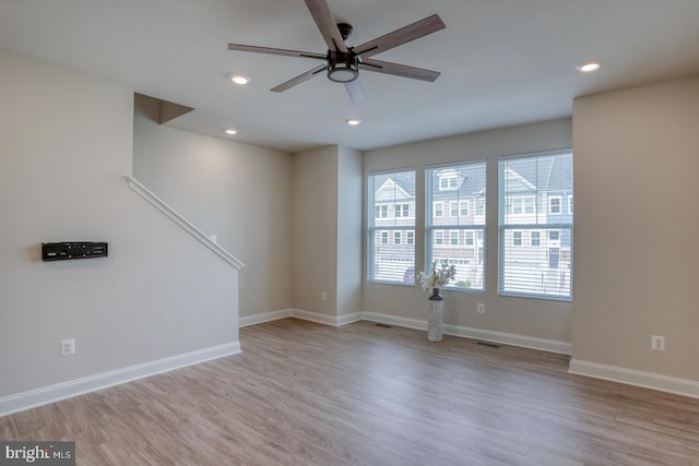 35141 Wright Way, Millsboro, DE 19966 - unfurnished room featuring a ceiling fan, light wood-style floors, baseboards, and recessed lighting