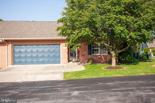301 Sunbrook Ln Unit 89, Hagerstown, MD 21742 - obstructed view of property featuring brick siding, driveway, a garage, and roof with shingles