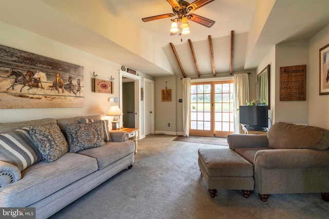 1864 Edge Hill Rd, Abington, PA 19001 - carpeted living area featuring ceiling fan, lofted ceiling, and baseboards