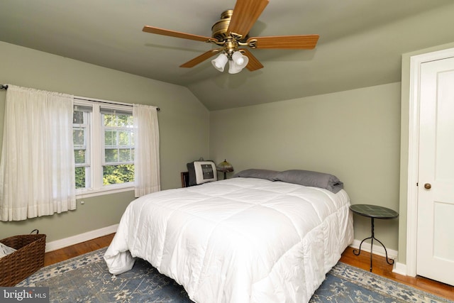1864 Edge Hill Rd, Abington, PA 19001 - bedroom featuring lofted ceiling, baseboards, wood finished floors, and a ceiling fan
