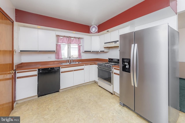 222 Nicholson Rd, Mount Ephraim, NJ 08059 - kitchen featuring stainless steel fridge, range with gas cooktop, dishwasher, under cabinet range hood, and a sink