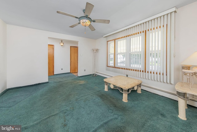 222 Nicholson Rd, Mount Ephraim, NJ 08059 - unfurnished room with carpet, a ceiling fan, baseboards, and a baseboard heating unit