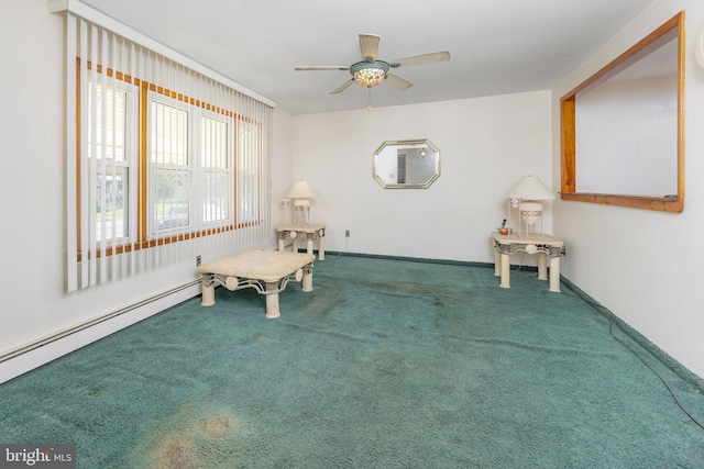 222 Nicholson Rd, Mount Ephraim, NJ 08059 - living area featuring ceiling fan, carpet flooring, and a baseboard heating unit