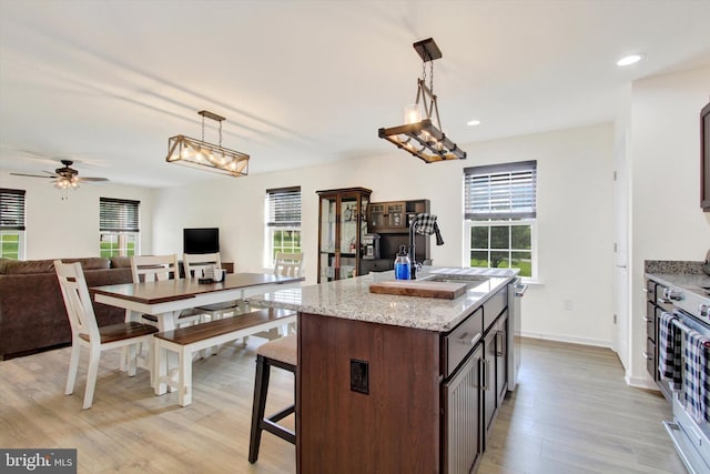 2536 Stoverstown Rd, Spring Grove, PA 17362 - kitchen featuring healthy amount of natural light, open floor plan, light wood-type flooring, ceiling fan, and recessed lighting