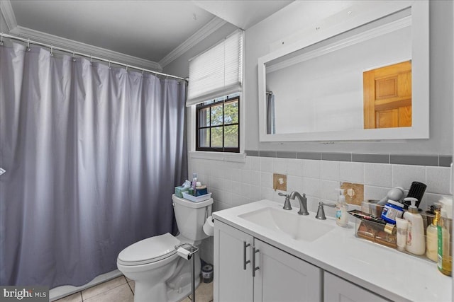 1609 Wills Pl, Vineland, NJ 08361 - full bath featuring toilet, vanity, crown molding, tile patterned floors, and a shower with curtain