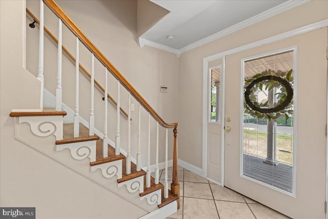 1609 Wills Pl, Vineland, NJ 08361 - tiled entryway featuring crown molding, baseboards, and stairs