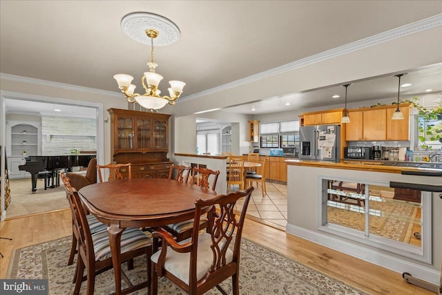 1609 Wills Pl, Vineland, NJ 08361 - dining room with a chandelier, crown molding, light wood-type flooring, and recessed lighting