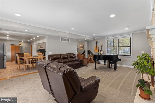 1609 Wills Pl, Vineland, NJ 08361 - living room with recessed lighting, light carpet, crown molding, and baseboards
