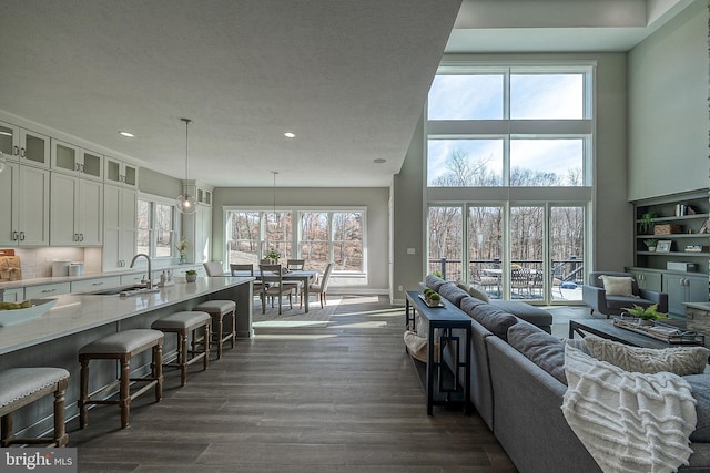 547 Webb Rd # Ad, Chadds Ford, PA 19317 - living area with recessed lighting, dark wood-style flooring, and baseboards
