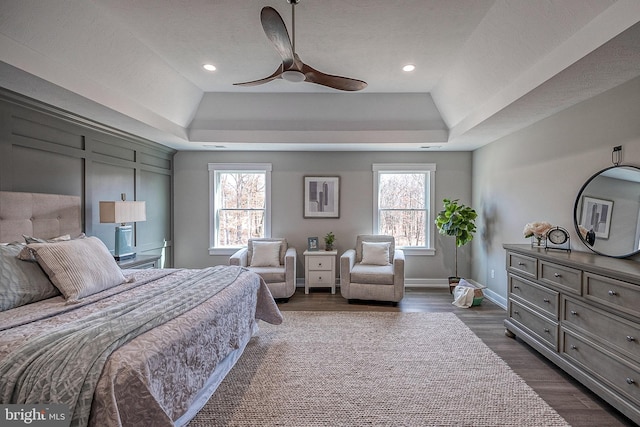 547 Webb Rd # Ad, Chadds Ford, PA 19317 - bedroom featuring multiple windows, a raised ceiling, dark wood-style floors, baseboards, and recessed lighting