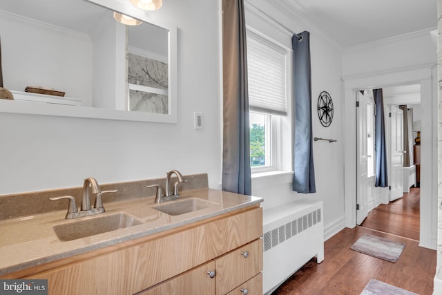 1749 Carrolls Tract Rd, Orrtanna, PA 17353 - bar featuring radiator heating unit, a sink, crown molding, and dark wood-style floors