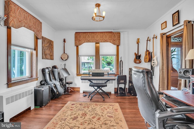 1749 Carrolls Tract Rd, Orrtanna, PA 17353 - office space featuring radiator, crown molding, wood finished floors, baseboards, and a chandelier