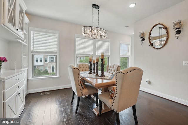 2069 Alder Ln, Dumfries, VA 22026 - dining space with a chandelier, baseboards, and dark wood finished floors
