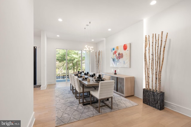 1519 Spring Vale Ave, Mclean, VA 22101 - dining room with recessed lighting, light wood-style floors, a chandelier, and baseboards