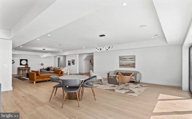 1519 Spring Vale Ave, Mclean, VA 22101 - dining space featuring recessed lighting, baseboards, light wood finished floors, a chandelier, and a raised ceiling