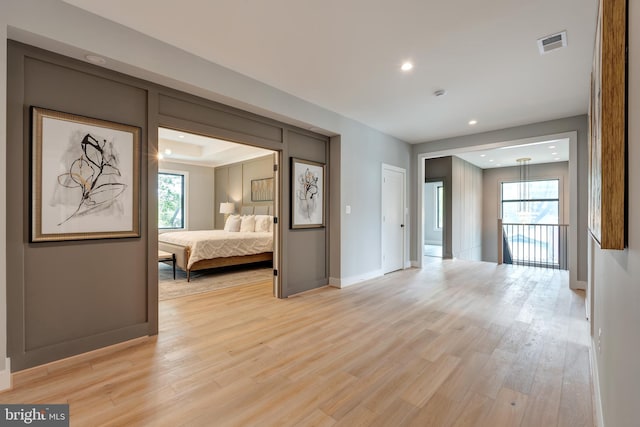 6800 Old Chesterbrook Rd, Mclean, VA 22101 - hall with baseboards, recessed lighting, light wood-style floors, and plenty of natural light