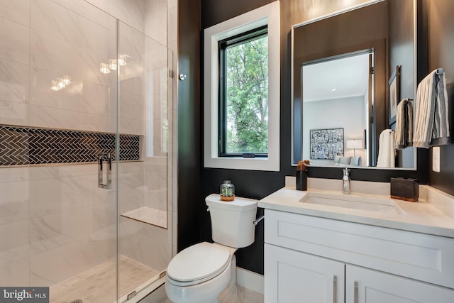 6800 Old Chesterbrook Rd, Mclean, VA 22101 - full bathroom featuring toilet, vanity, a shower stall, and baseboards