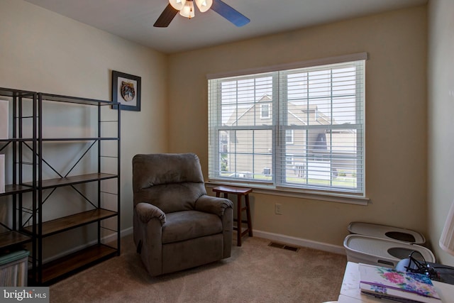 605 Byler Cir, Lebanon, PA 17042 - living area with healthy amount of natural light, a ceiling fan, carpet floors, and baseboards