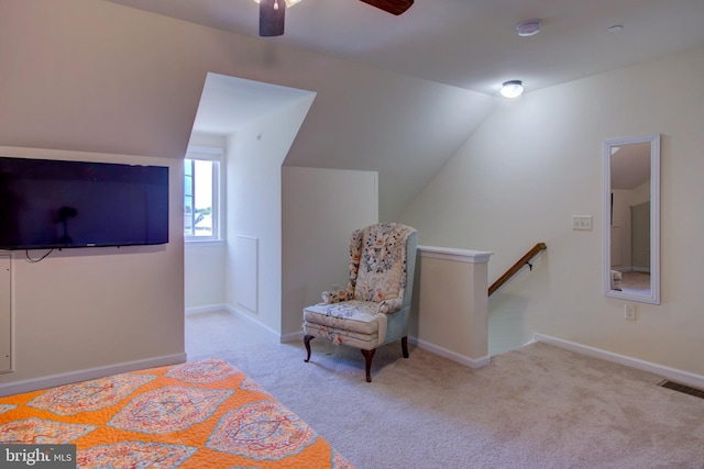 605 Byler Cir, Lebanon, PA 17042 - sitting room with ceiling fan, carpet, lofted ceiling, and an upstairs landing