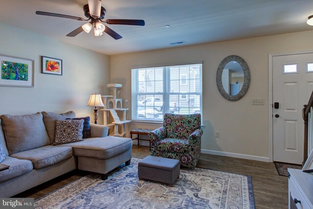605 Byler Cir, Lebanon, PA 17042 - living room featuring wood finished floors, ceiling fan, and baseboards