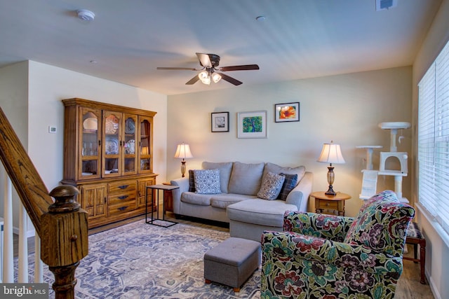 605 Byler Cir, Lebanon, PA 17042 - living area featuring a ceiling fan and wood finished floors