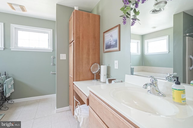 201 Morton, Rosenhayn, NJ 08352 - bathroom with a bath, vanity, tile patterned floors, and baseboards