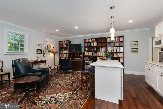 50 Skillman Rd, Skillman, NJ 08558 - office featuring dark wood finished floors, a wall mounted AC, crown molding, baseboards, and recessed lighting