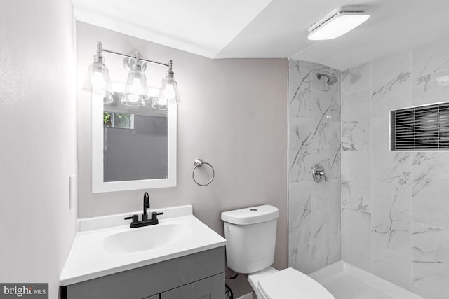 2723 Keating St, Temple Hills, MD 20748 - full bathroom with vanity, toilet, a marble finish shower, and a chandelier