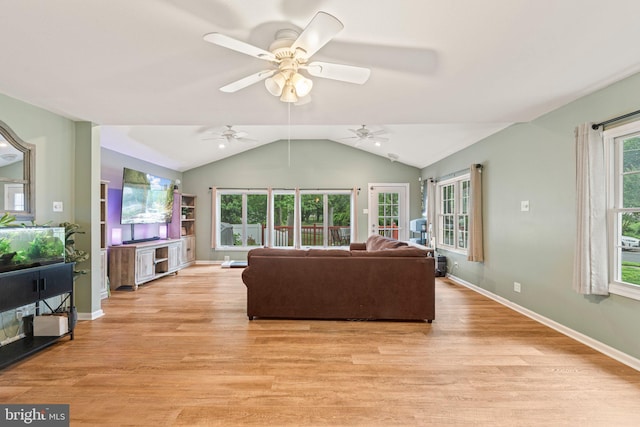 34 Swarthmore Ave, Stratford, NJ 08084 - living room with light wood finished floors, lofted ceiling, and a ceiling fan