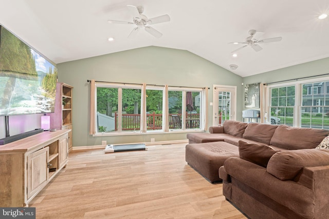 34 Swarthmore Ave, Stratford, NJ 08084 - living room with ceiling fan, light wood-type flooring, lofted ceiling, and recessed lighting