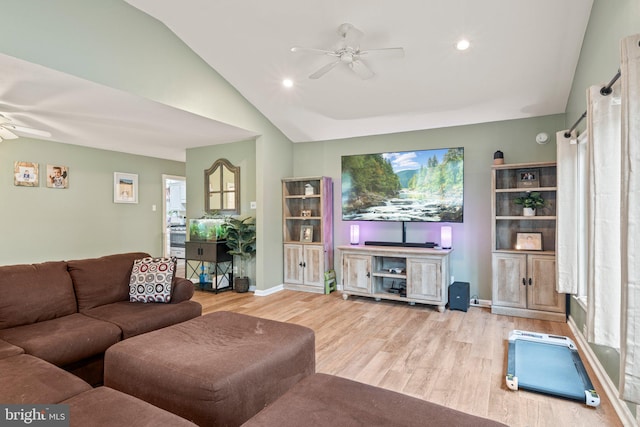 34 Swarthmore Ave, Stratford, NJ 08084 - living area with ceiling fan, wood finished floors, lofted ceiling, and recessed lighting