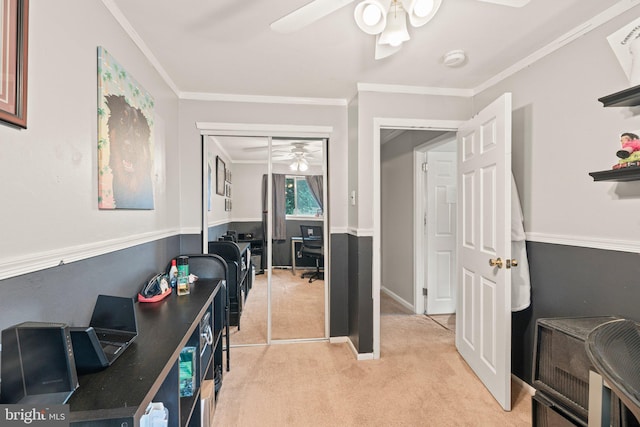 34 Swarthmore Ave, Stratford, NJ 08084 - office space with ceiling fan, light colored carpet, and crown molding