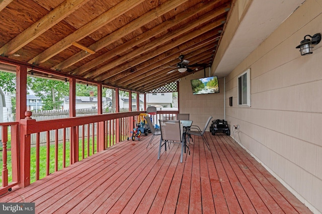 34 Swarthmore Ave, Stratford, NJ 08084 - wooden deck featuring outdoor dining area and a ceiling fan