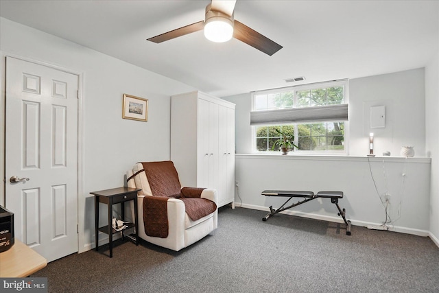 7100 Cipriano Springs Dr, Lanham, MD 20706 - sitting room featuring carpet floors, ceiling fan, and baseboards