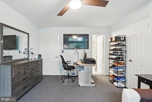 7100 Cipriano Springs Dr, Lanham, MD 20706 - home office featuring ceiling fan and dark colored carpet