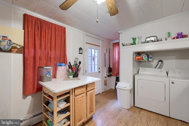 125 S 3rd St, Lebanon, PA 17042 - washroom featuring a ceiling fan, crown molding, separate washer and dryer, light wood finished floors, and baseboard heating