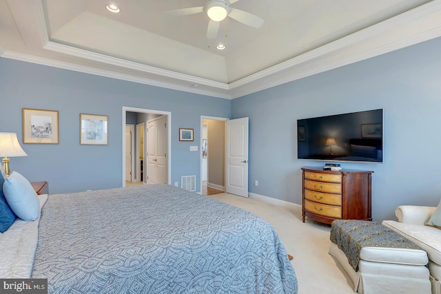 30957 Fowlers Path, Millsboro, DE 19966 - carpeted bedroom featuring a tray ceiling, crown molding, recessed lighting, and ceiling fan