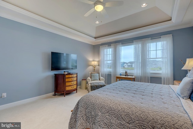 30957 Fowlers Path, Millsboro, DE 19966 - carpeted bedroom with a tray ceiling, ornamental molding, recessed lighting, and a ceiling fan