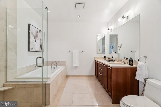 50 S 16th St Unit 4507, Philadelphia, PA 19102 - full bathroom with a garden tub, double vanity, tile patterned floors, and an enclosed shower