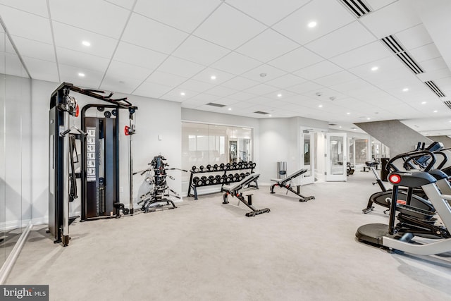 50 S 16th St Unit 4507, Philadelphia, PA 19102 - exercise room with carpet flooring, a drop ceiling, and recessed lighting