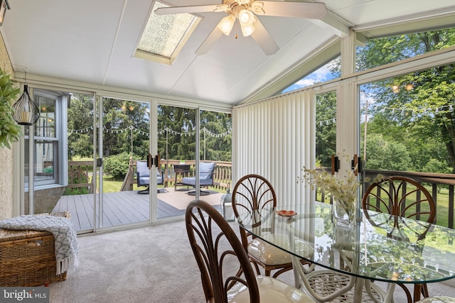 108 Partridge Way, Landenberg, PA 19350 - sunroom / solarium with lofted ceiling, a wooden deck, plenty of natural light, carpet floors, and a skylight
