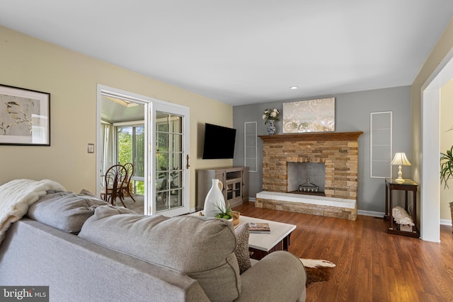 108 Partridge Way, Landenberg, PA 19350 - living room featuring a fireplace and wood finished floors