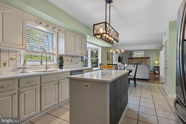 108 Partridge Way, Landenberg, PA 19350 - kitchen featuring light tile patterned flooring, a chandelier, backsplash, and light countertops